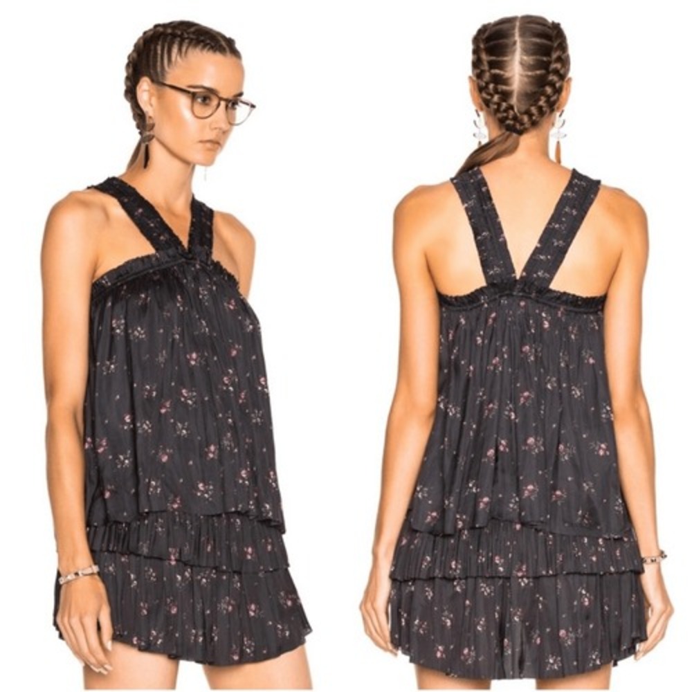Ulla Johnson Margot Blouse Womens 2 Black Floral Smocked Halter Boho Cottagecore - Picture 2 of 12